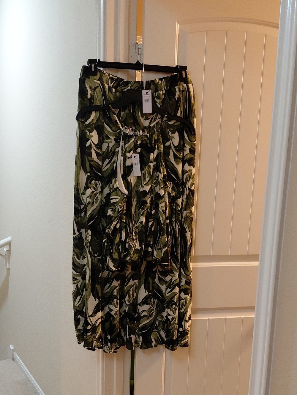 2 Piece Olive Green Printed Midi Skirt Set